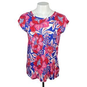 NWT SIGRID OLSEN 100% Linen Floral Rear Button Up Top Sz Small